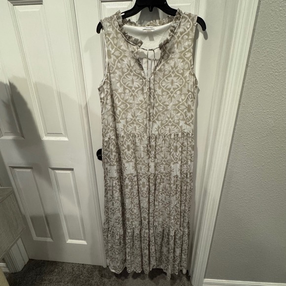 Calvin‎ Klein Sleeveless Maxi Dress – Size 14 – Neutral Pattern, Tiered Skirt - Picture 1 of 7